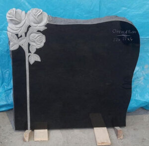 Carved-Roses-black-Granite-headstone-Pitched-natural