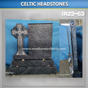 Lilly-Scroll-Carving-bahama-blue-granite-headstone-ireland